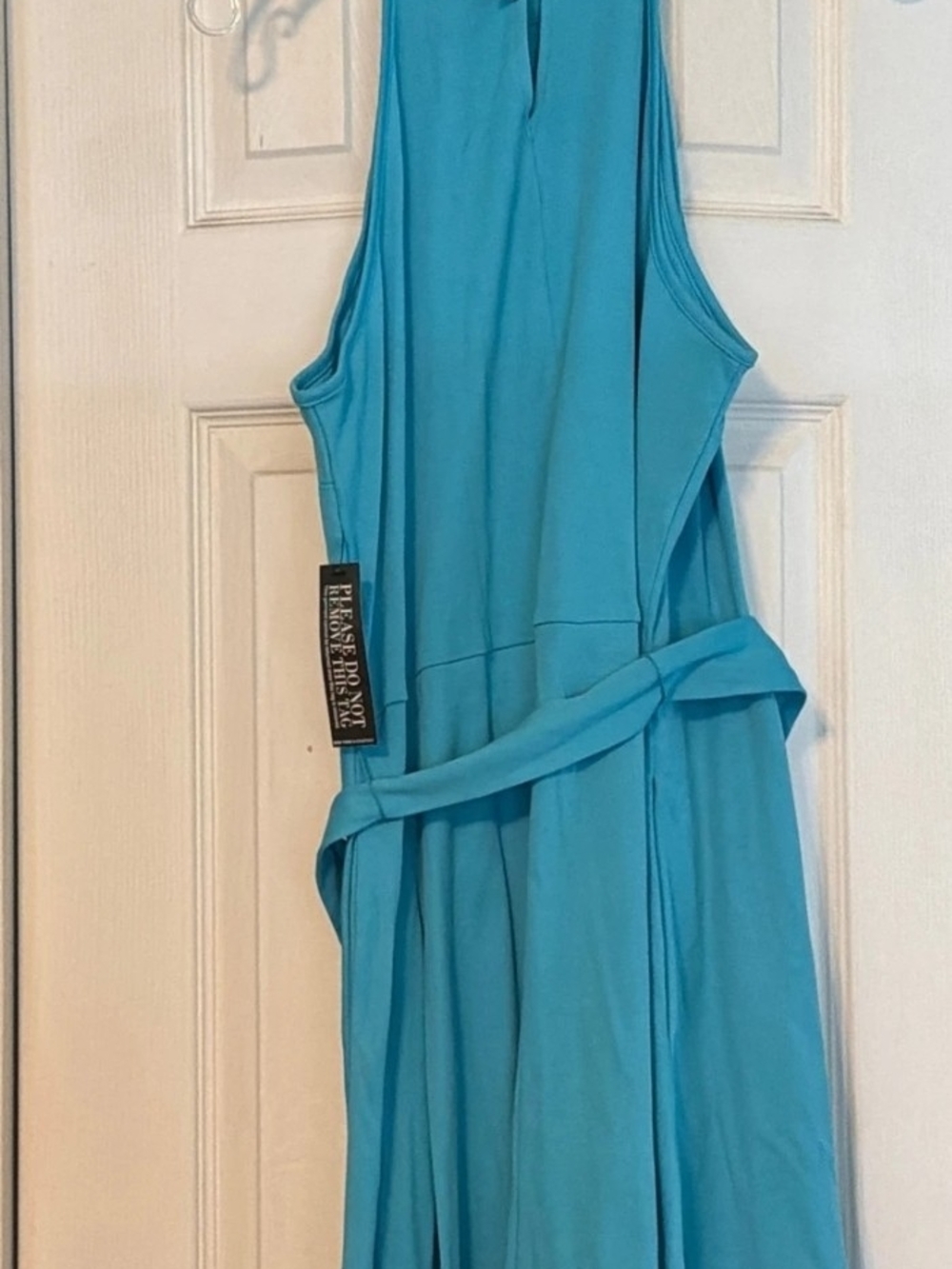 New York & Company Women’s Blue A-Line Dress Solid High Neck Button Back L - Picture 2 of 2